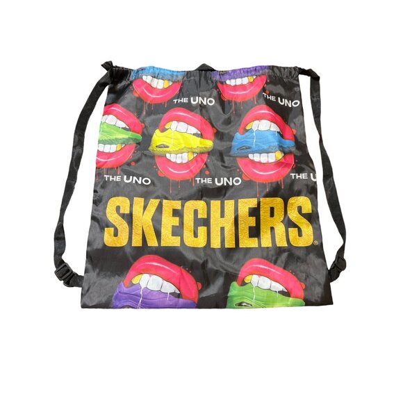 Skechers Drawstring Backpack The Uno Print Lightweight Nylon Black Knapsack NWOT - Picture 1 of 3
